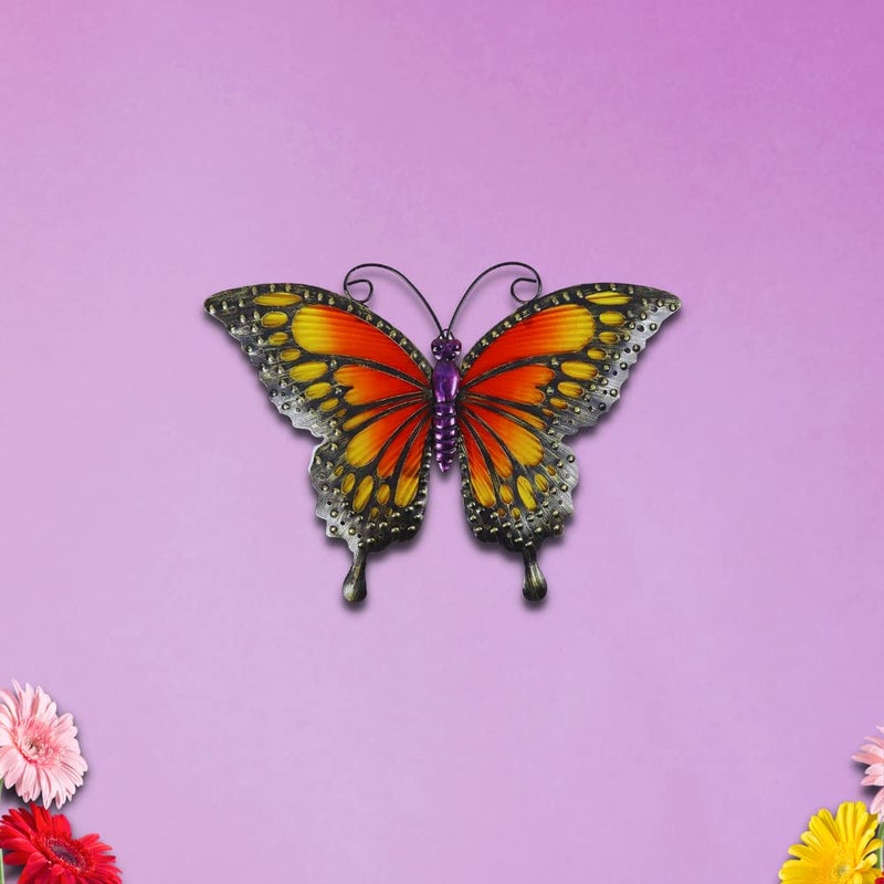 Comfy Hour Travel on Wings Collection 12" Metal Art Butterfly Wall Decor, Orange - Image 2